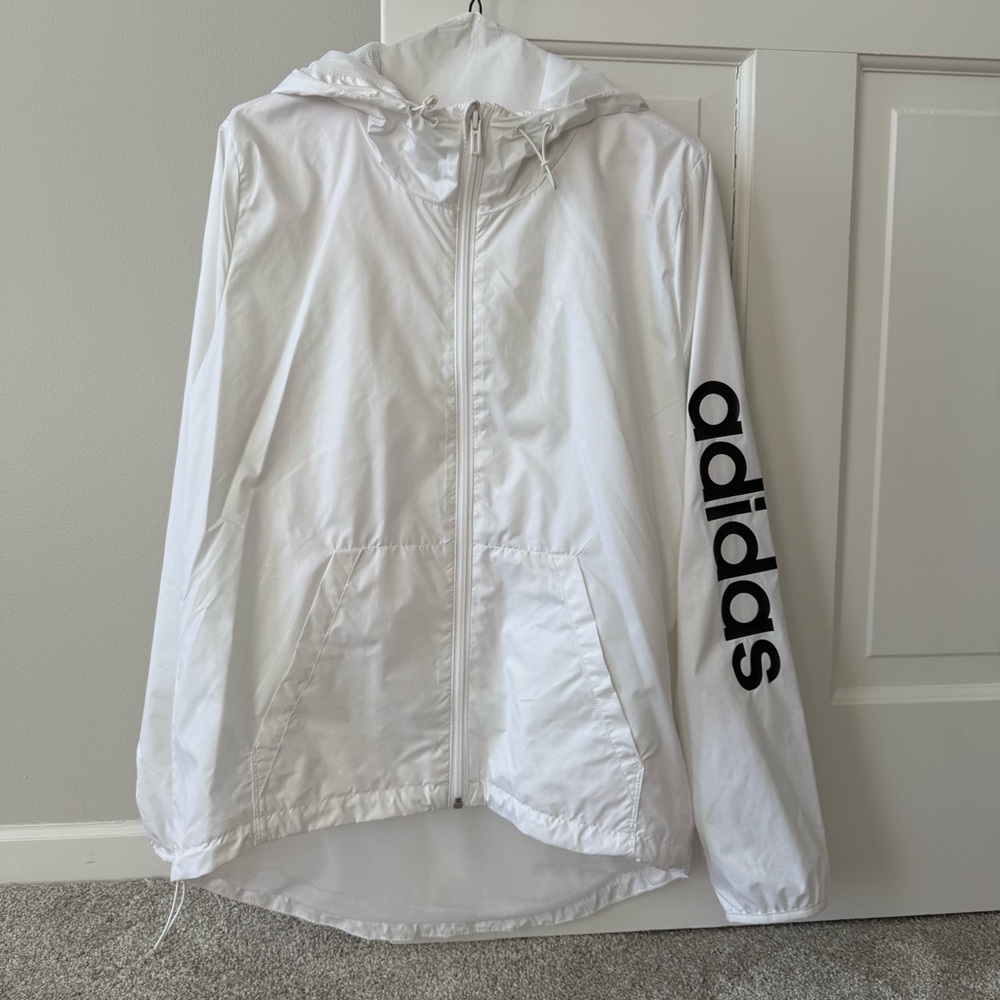 Adidas White Long Windbreaker